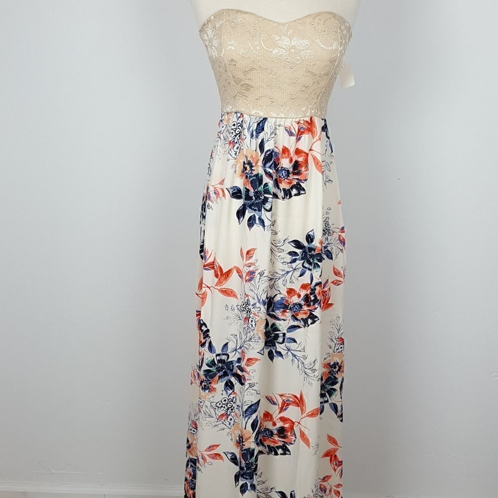 ‎Women's Maxi Dress Floral Print Small Strapless Boho